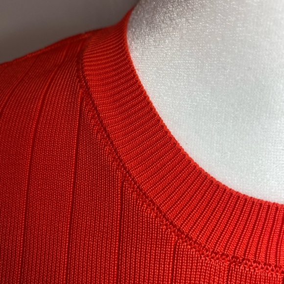 Mango fiesta red ribbed crew neck boxy cropped long sleeve pullover shirt - Picture 2 of 5